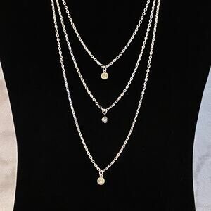 Tri Layer Crystal Silver Necklace*